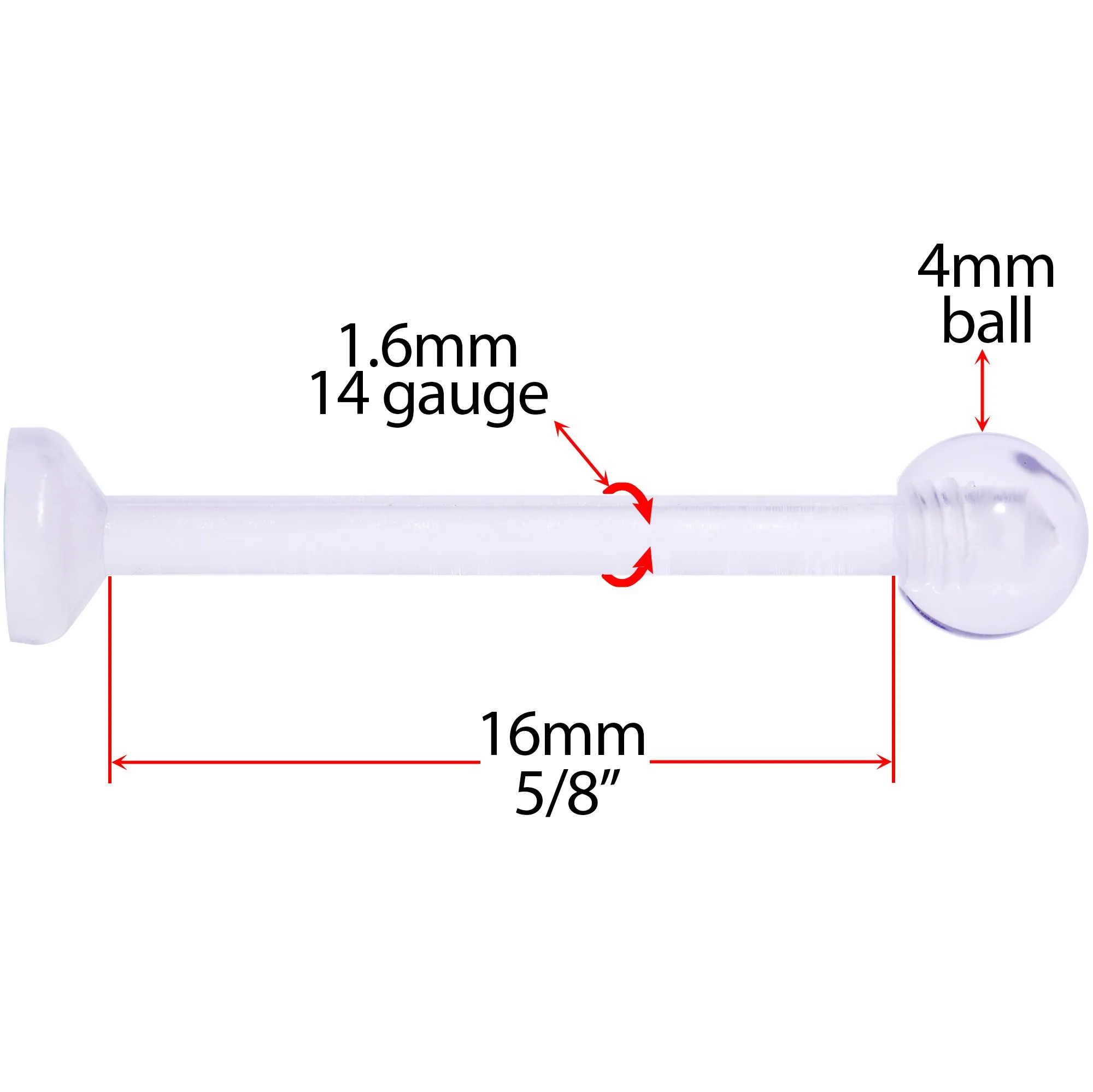 14 Gauge 5/8 Clear Flexible Bioplast Straight Barbell Retainer