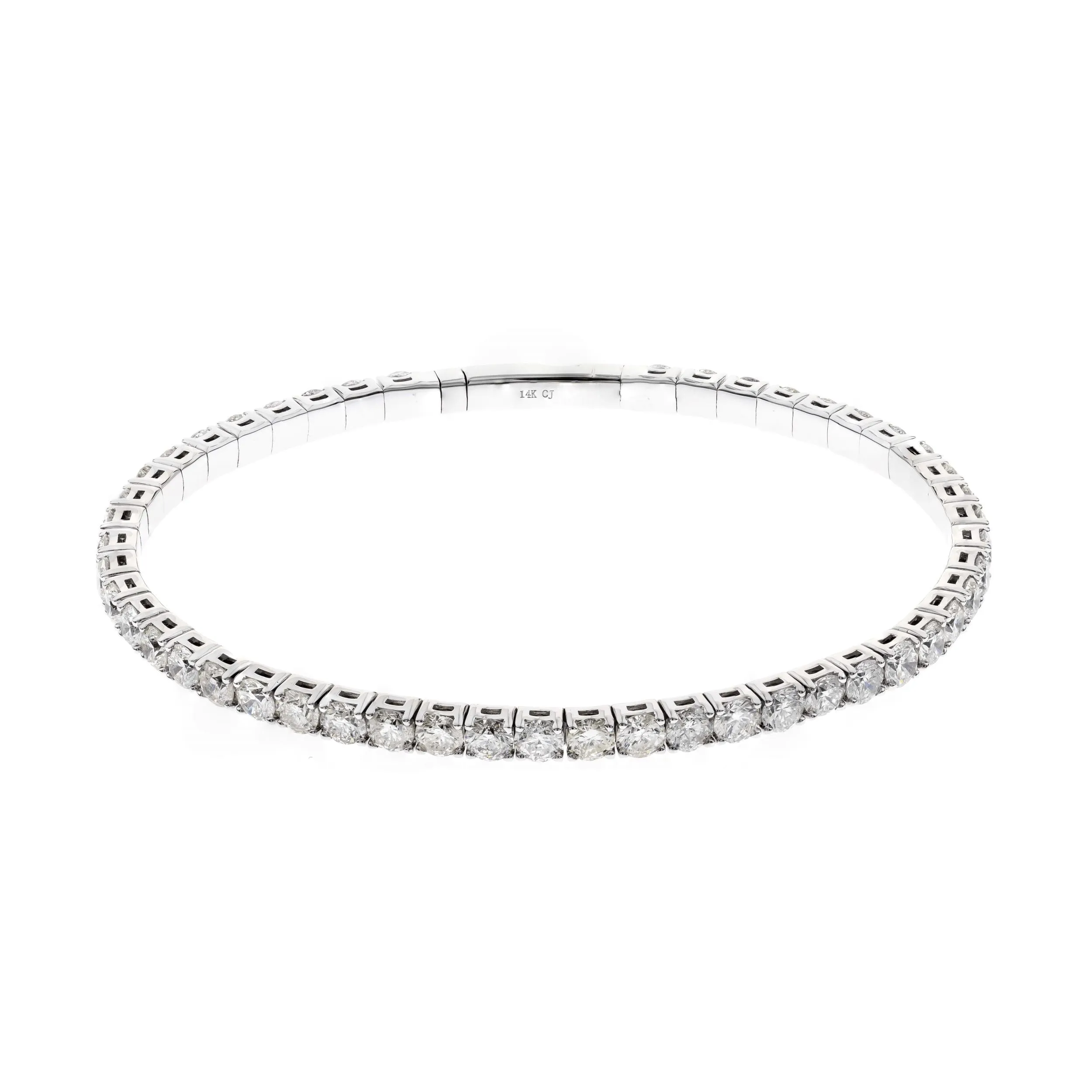14k White Gold Flexible Diamond Bangle, 4.76CTW