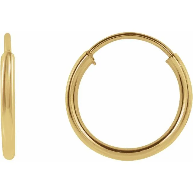 14K Yellow Gold 10 mm Flexible Endless Huggie Earrings
