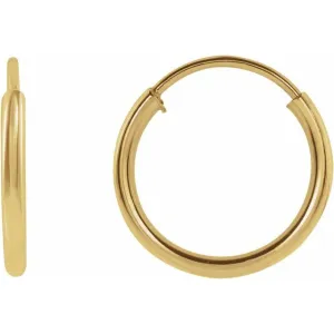 14K Yellow Gold 10 mm Flexible Endless Huggie Earrings