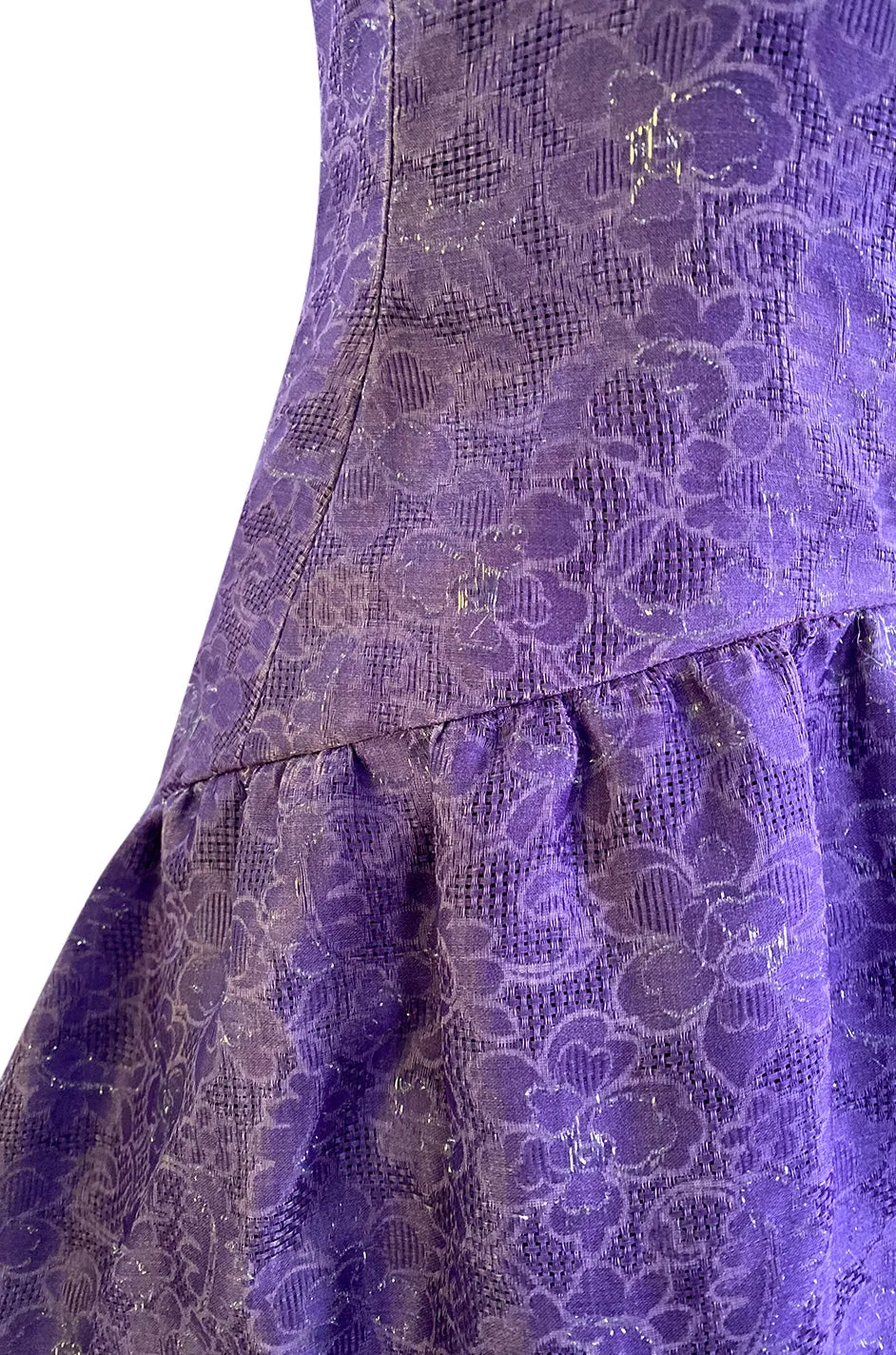 1960s Arnold Scaasi Couture Strapless Purple Silk Dress w Silver Thread Detailing