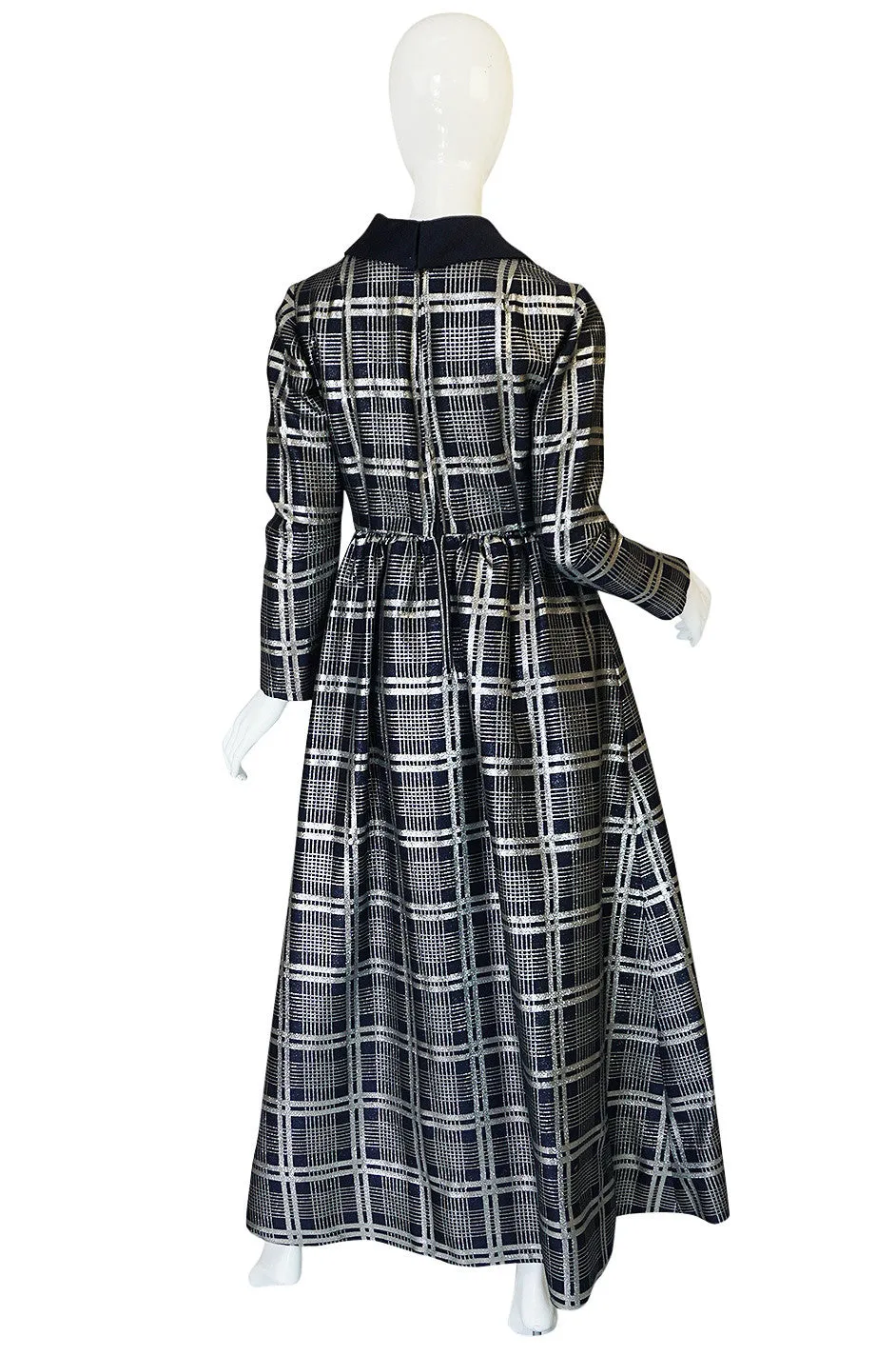 1960s Navy Silk & Silver Metallic Oscar de la Renta Dress