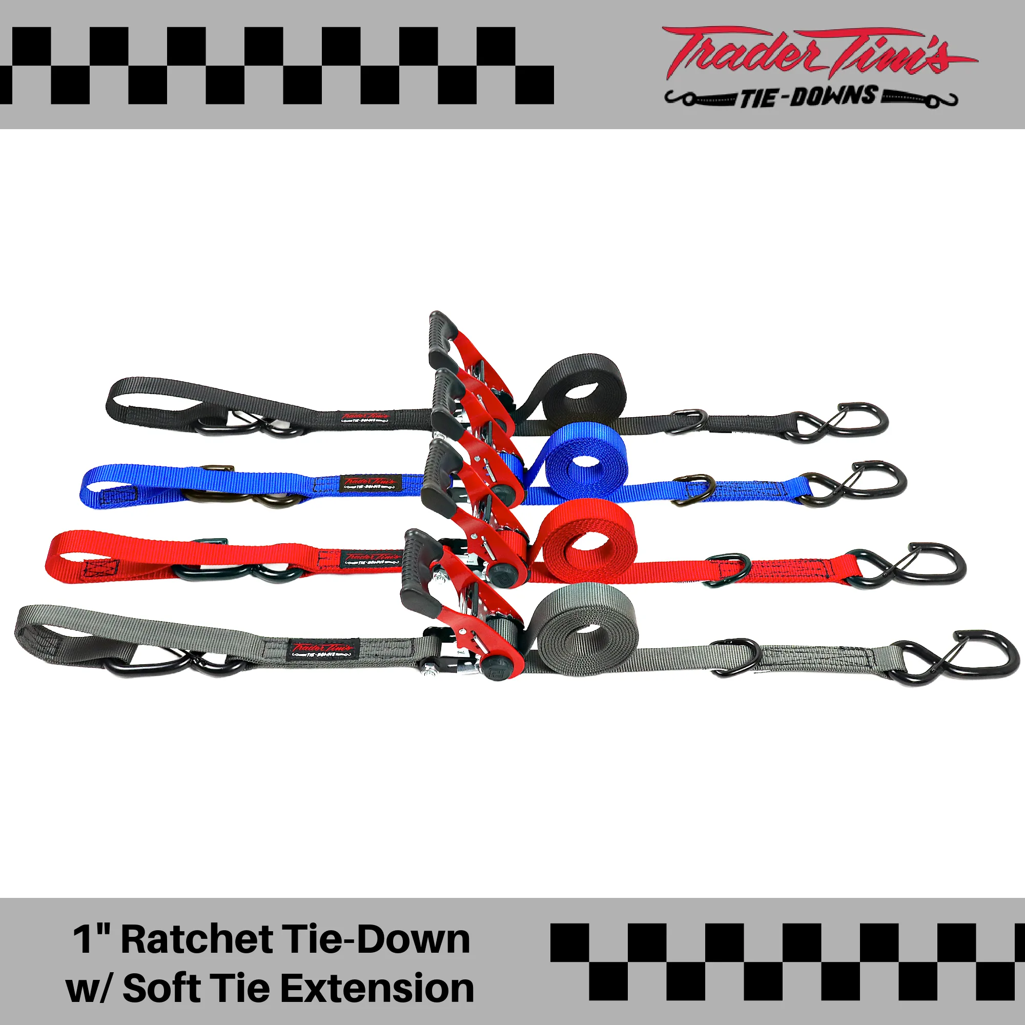 1" Ratchet Tie Down With Soft Tie - Size & Color Options