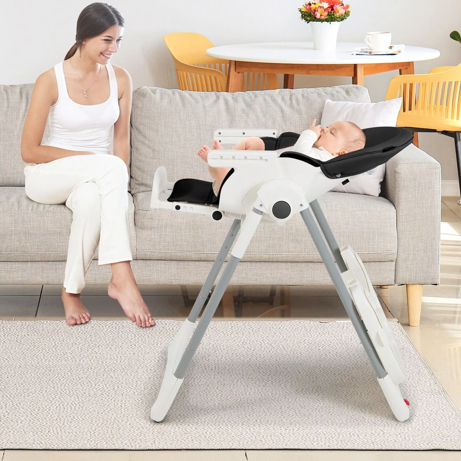 4-in-1  Reclining | Folding | Height Adjustable Baby High Chair | Toy Bar | Cushion