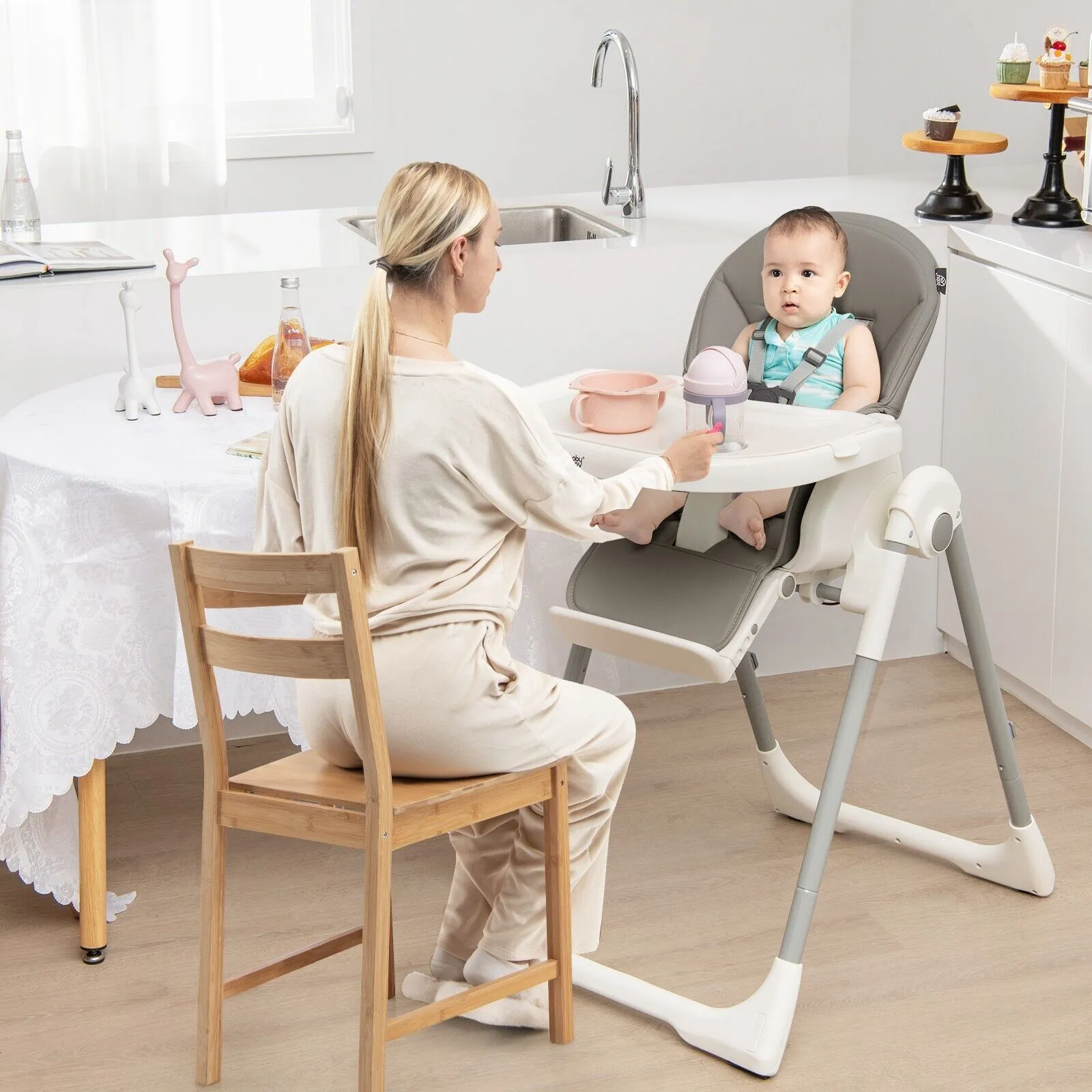 4-in-1  Reclining | Folding | Height Adjustable Baby High Chair | Toy Bar | Cushion