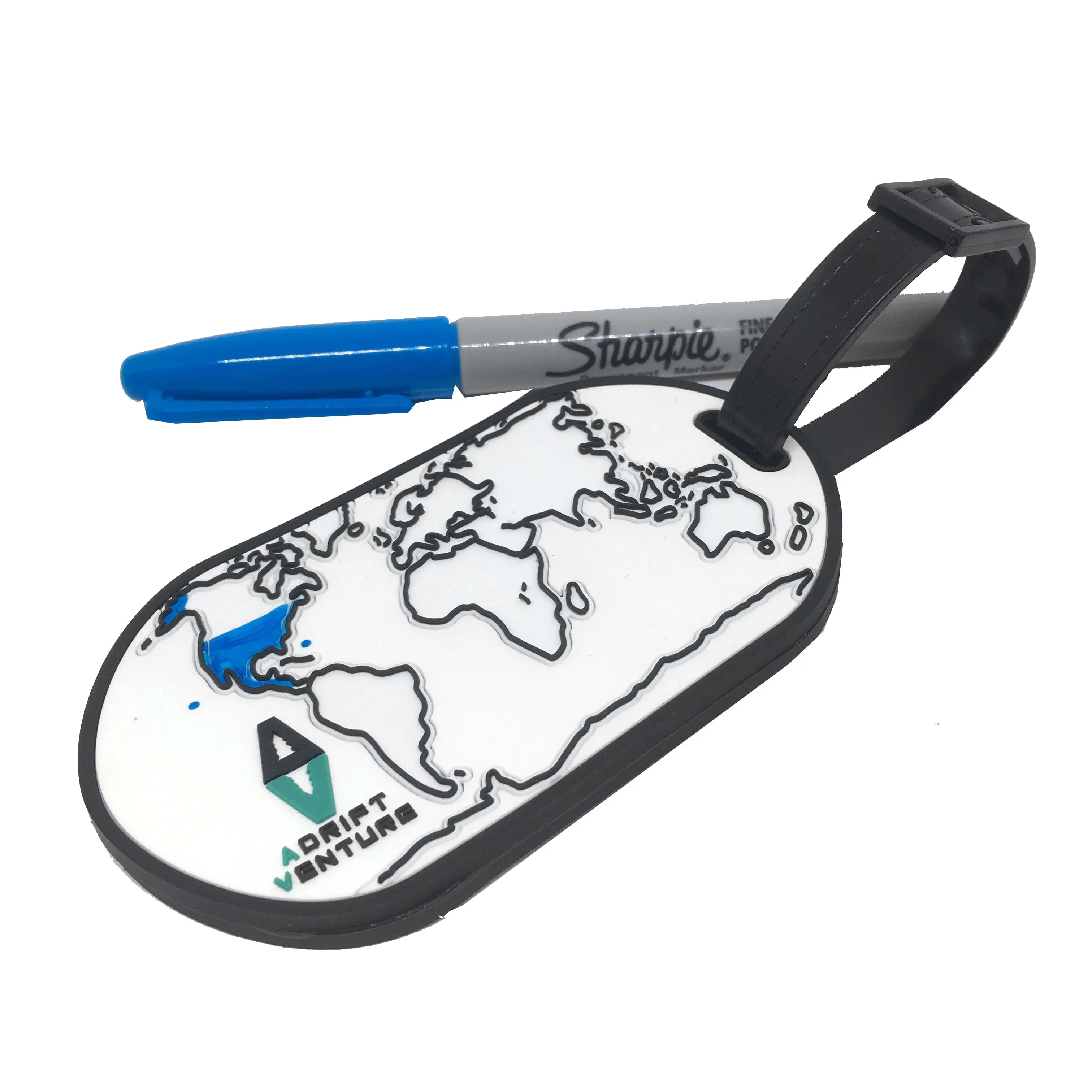 ADRIFT VENTURE WORLD TRAVEL TRACKER MAP GITD PVC LUGGAGE TAG