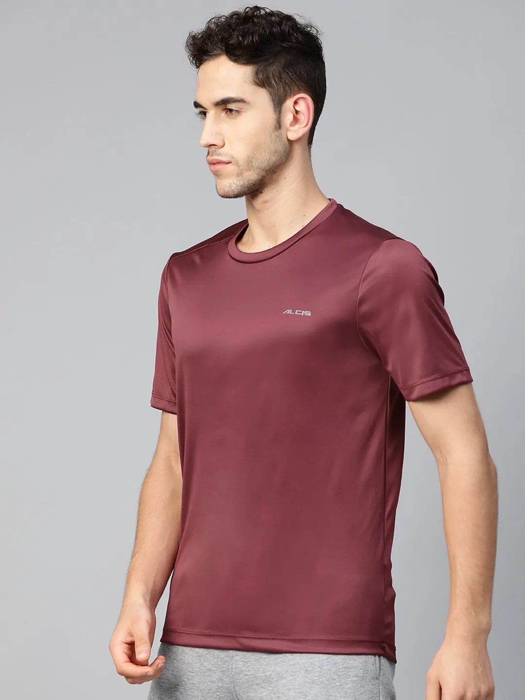 Alcis Men Burgundy Anti-Viral Round Neck Training T-shirt