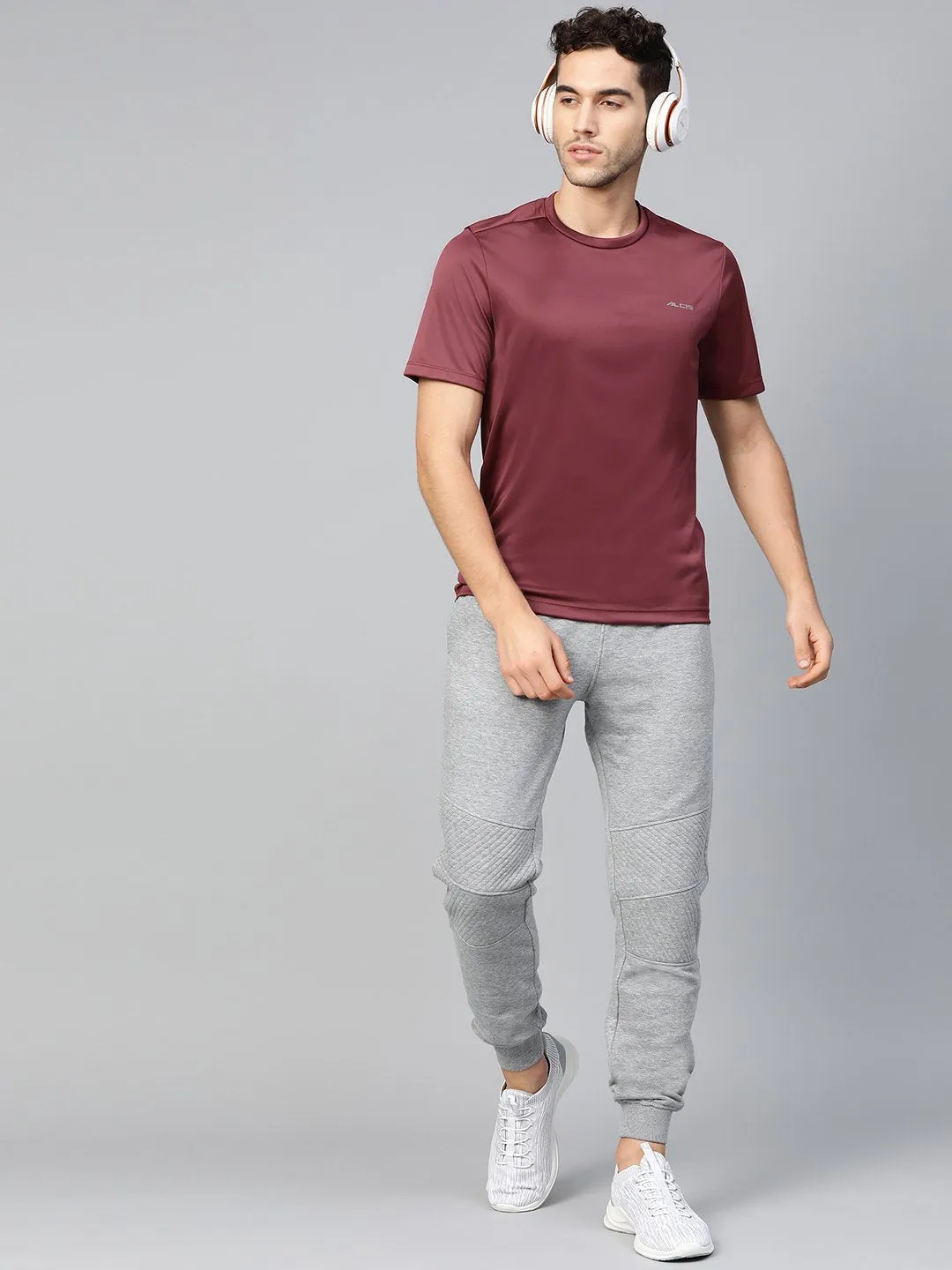 Alcis Men Burgundy Anti-Viral Round Neck Training T-shirt