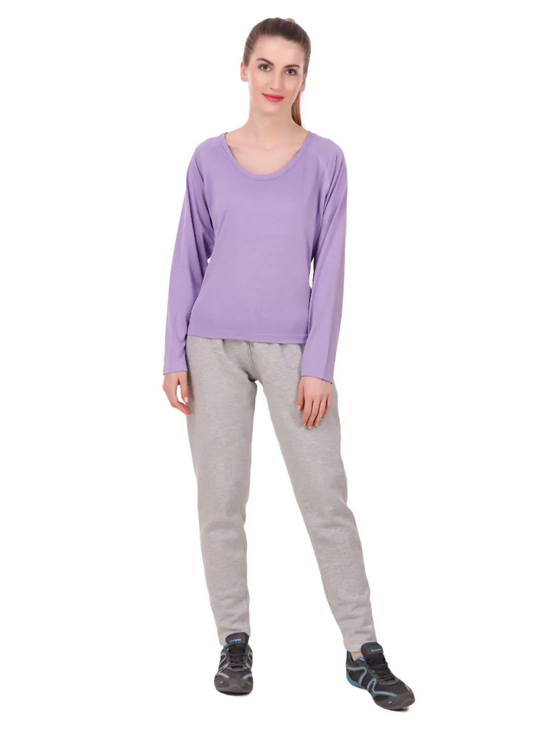 Alcis Women Lavender Self Design Round Neck Running T-shirt