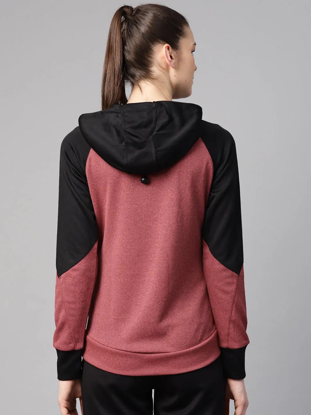 Alcis Women Rust Red Black Solid Hooded Sweatshirt