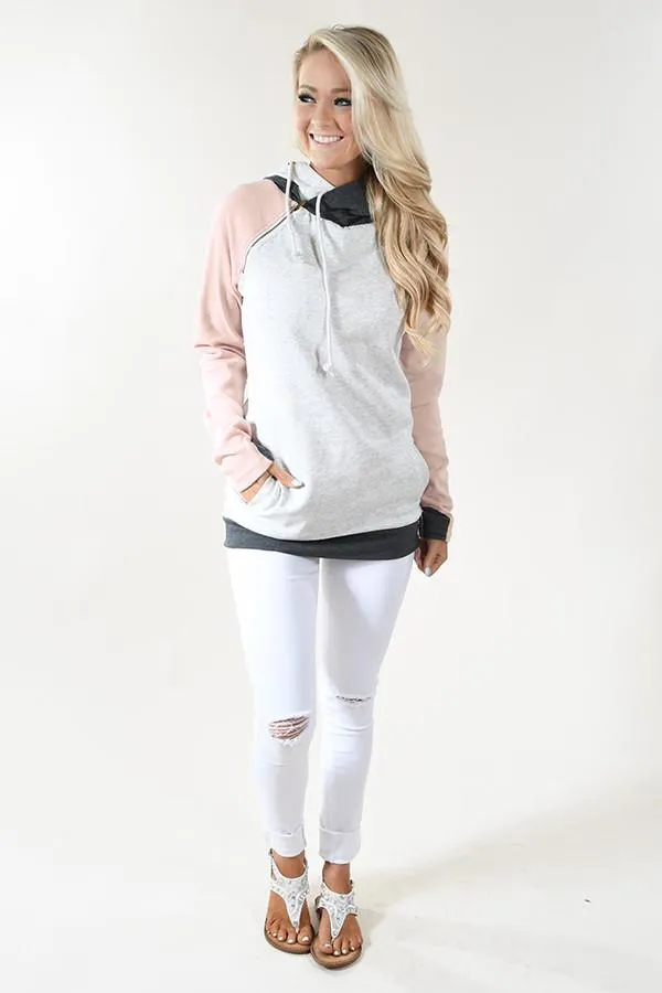 Ampersand Ave. Double Hooded Sweatshirt ~ Baseball Pink