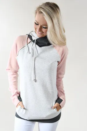 Ampersand Ave. Double Hooded Sweatshirt ~ Baseball Pink