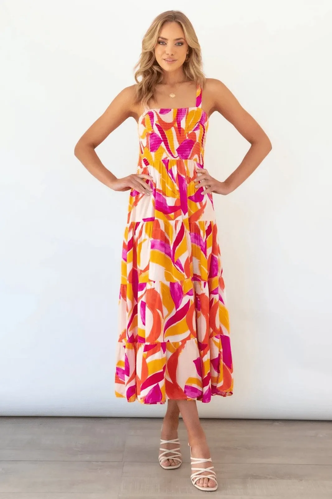 Andrea | Printed Shirred Bodice Tiered Maxi Sundress