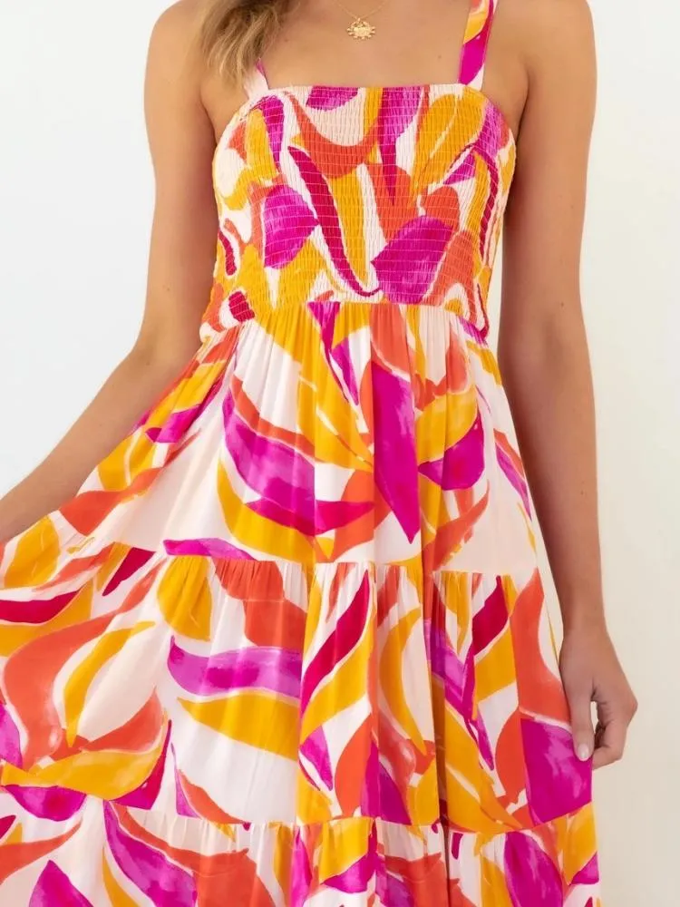 Andrea | Printed Shirred Bodice Tiered Maxi Sundress