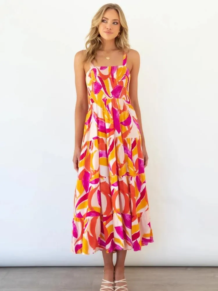 Andrea | Printed Shirred Bodice Tiered Maxi Sundress