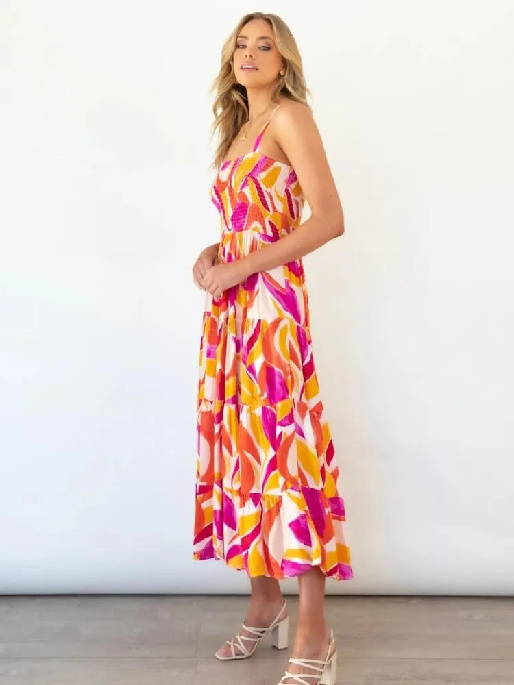 Andrea | Printed Shirred Bodice Tiered Maxi Sundress
