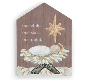 BABY JESUS WOODEN WALL HANGING.