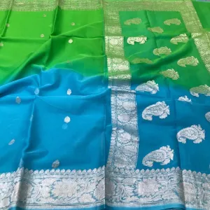 Banarasi Khaddi Chiffon Buti Saree in Light Blue-Green