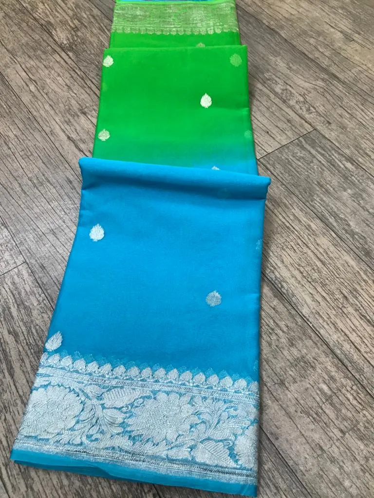 Banarasi Khaddi Chiffon Buti Saree in Light Blue-Green