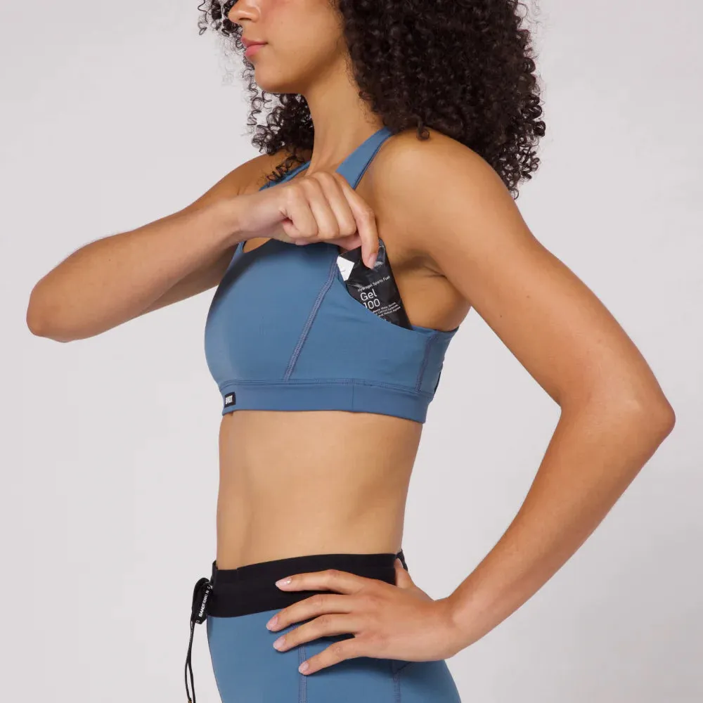 Bandit Running Gridlock Scoop Neck Run Bra - Steel Blue