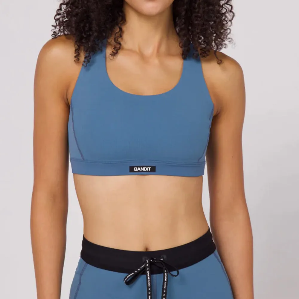 Bandit Running Gridlock Scoop Neck Run Bra - Steel Blue