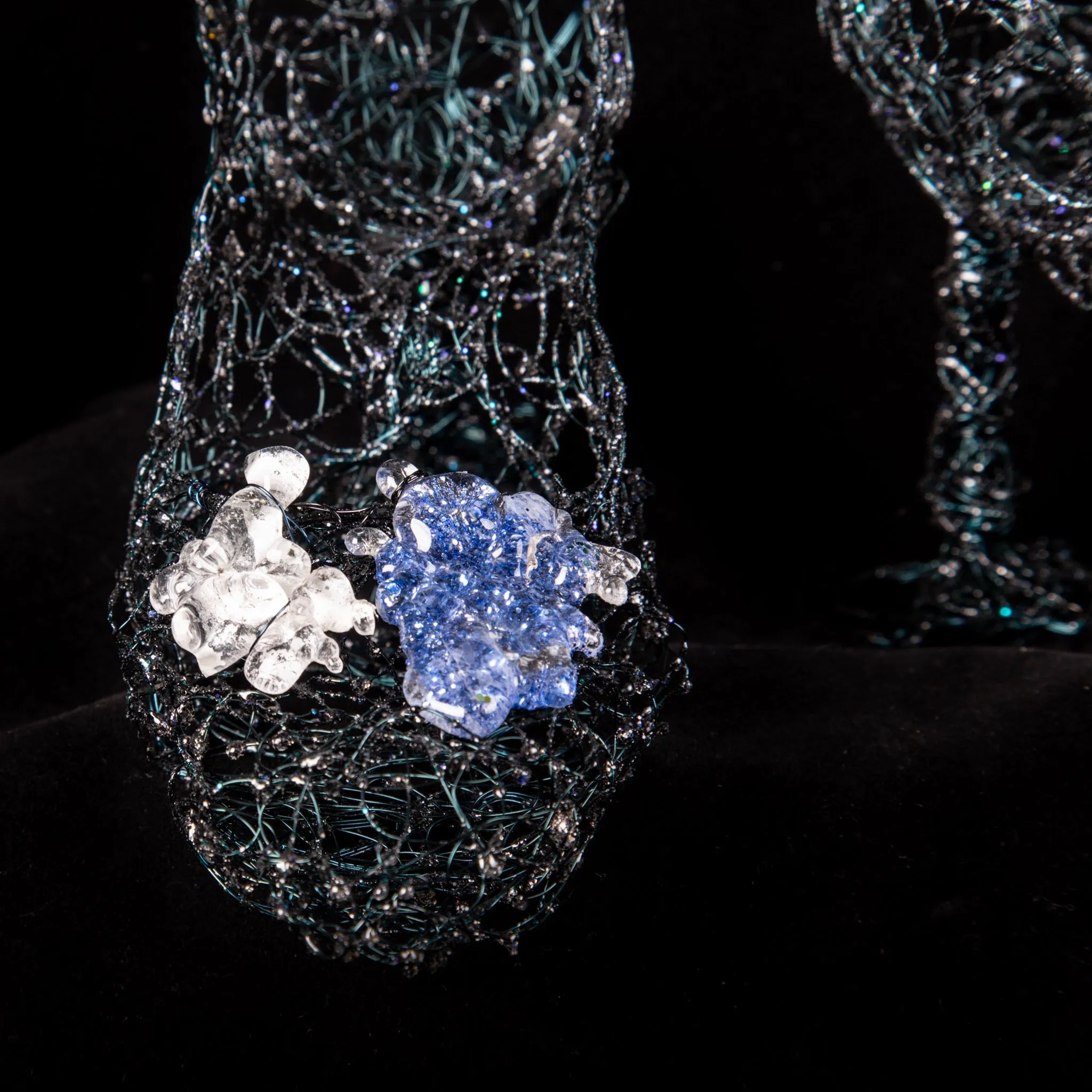 Black Wire Heel Sculptures With Glass ~ Nox Atra Shoes (Black Night Shoes)