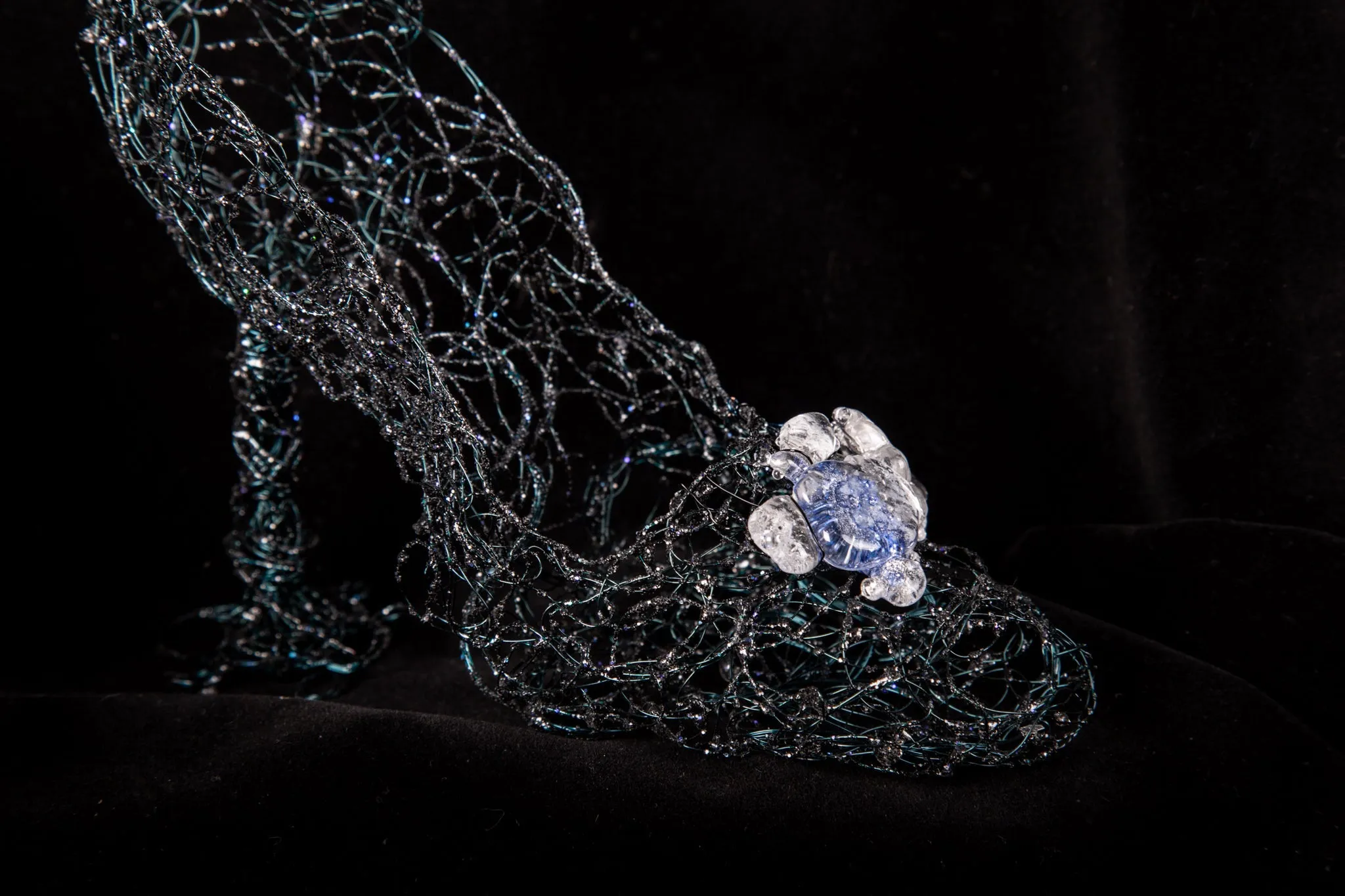 Black Wire Heel Sculptures With Glass ~ Nox Atra Shoes (Black Night Shoes)
