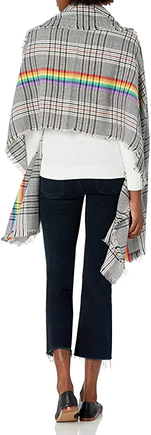 Brand new Collection XIIX Women's Woven Plaid oversized Wrap Scarf! This wrap is a fun take on a classic menswear print. It features a bright, Rainbow stripe running vertical through the wrap!