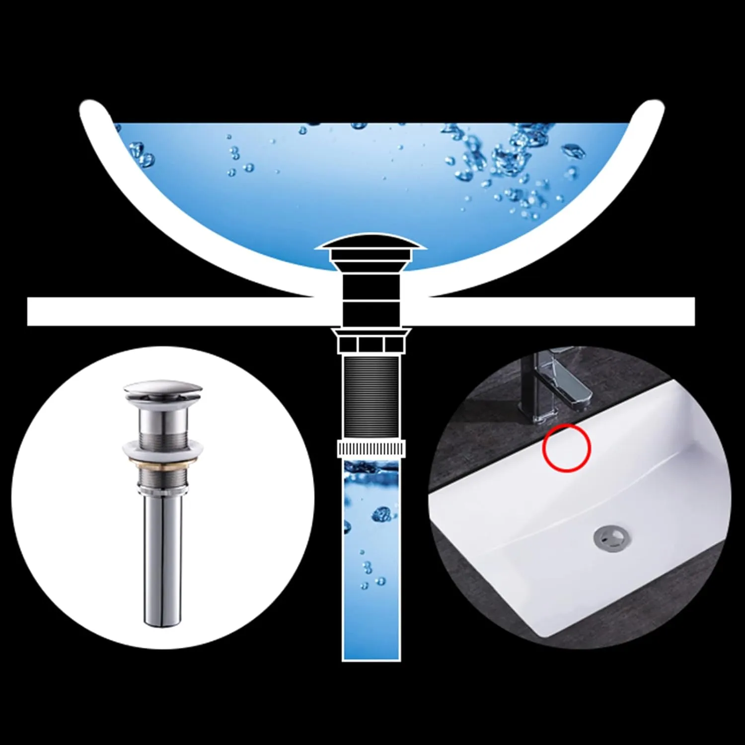 Brass Bathroom Basin Pop Up Drain with Flexible Waste Tube - SH-0880