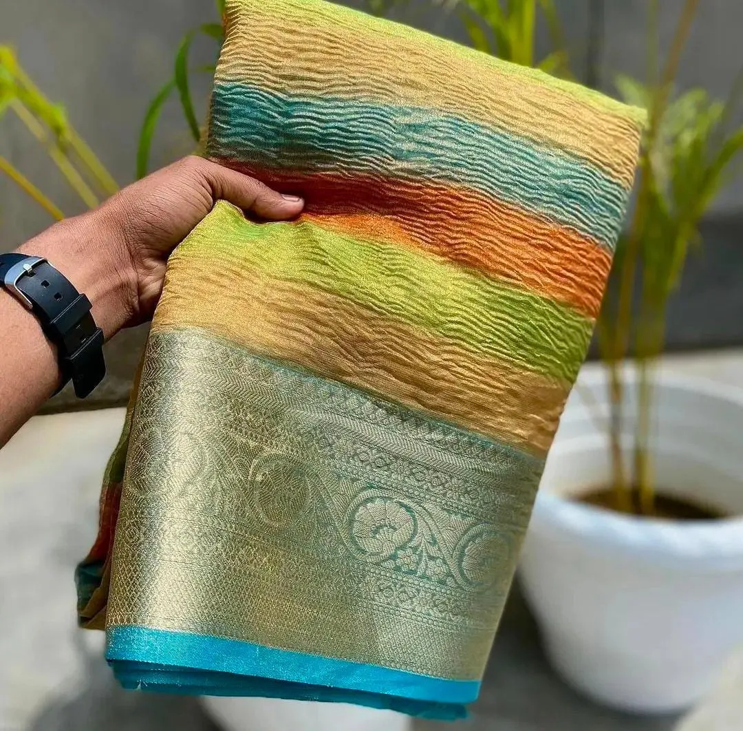 Celebrity Look Rainbow Tissue Saree