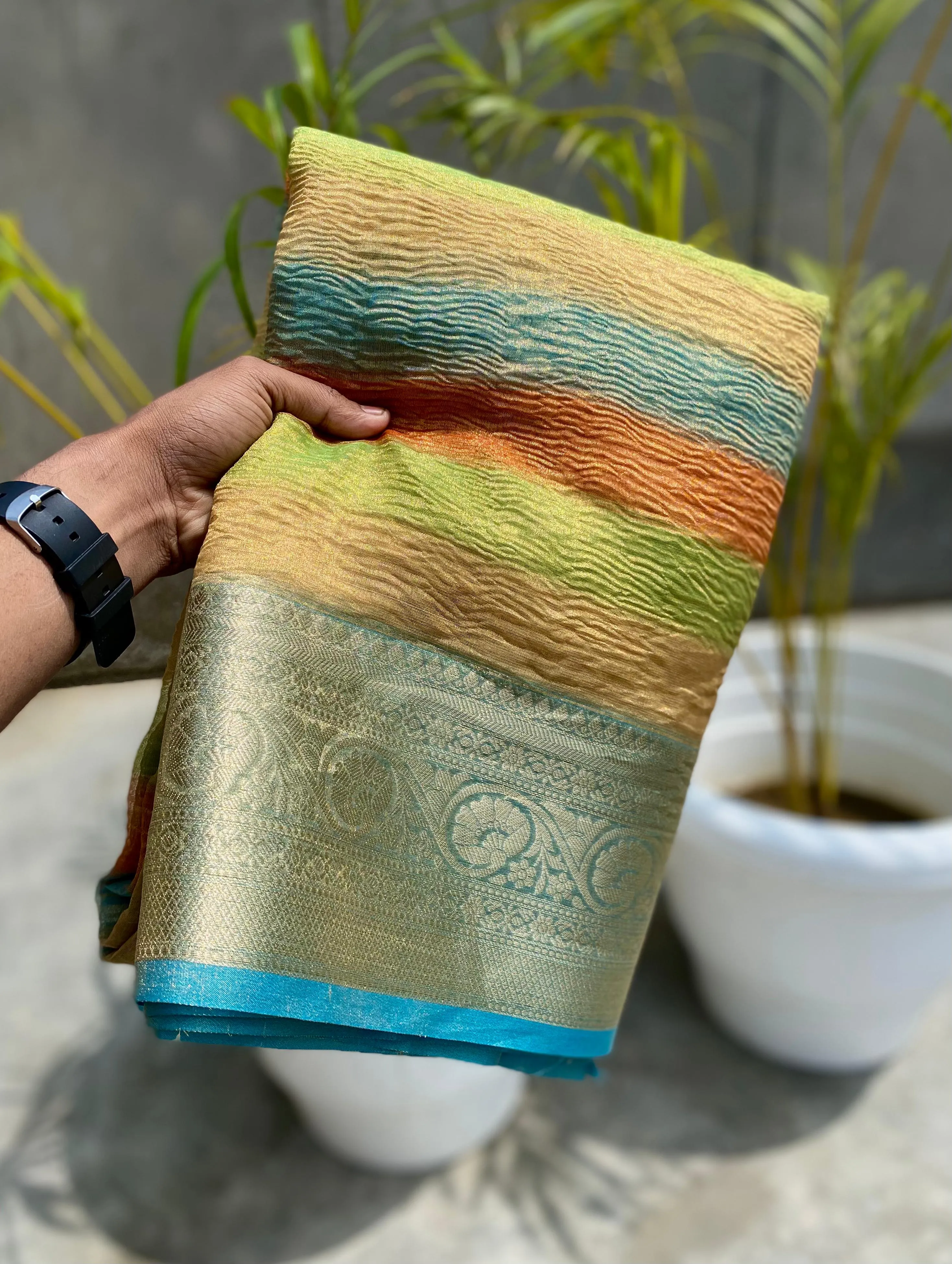 Celebrity Look Rainbow Tissue Saree