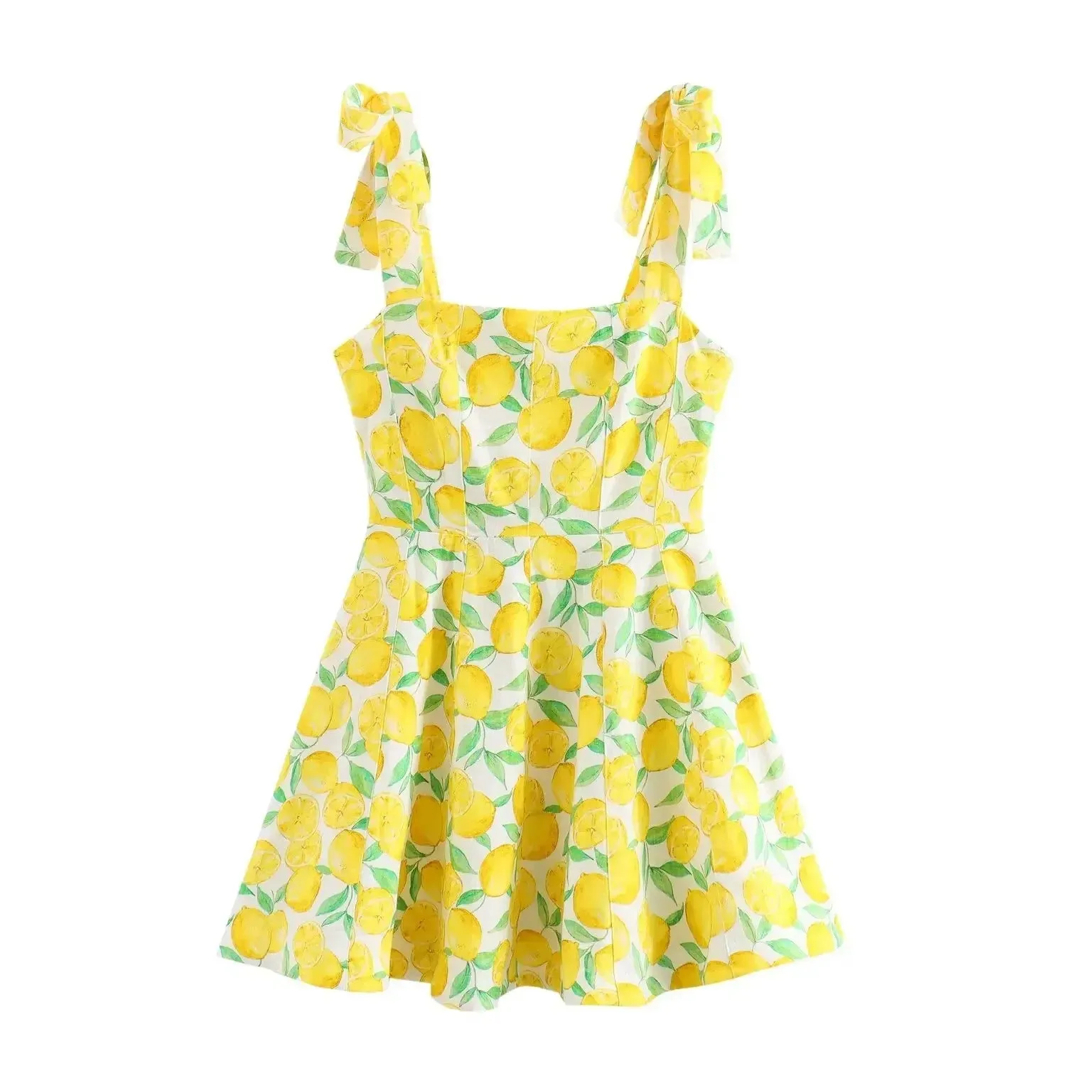 Chic Fruit Printed Bow Mini Dress