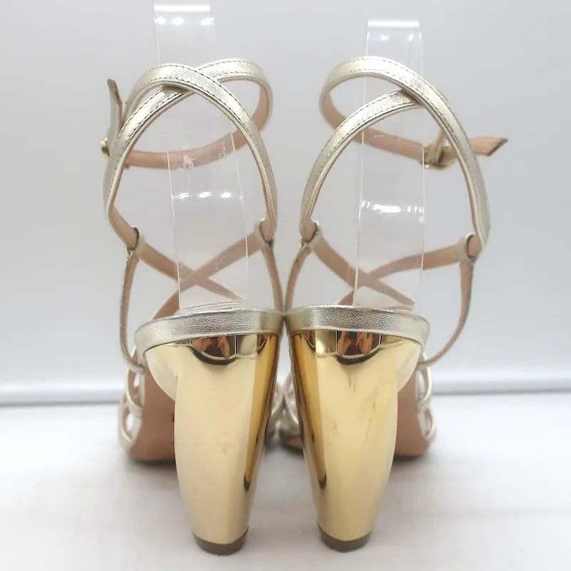 Christian Dior Rhodes Swirl Heel Sandals Gold Metallic Leather Size 36