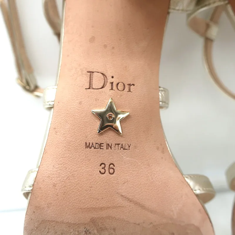 Christian Dior Rhodes Swirl Heel Sandals Gold Metallic Leather Size 36