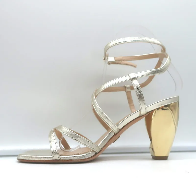 Christian Dior Rhodes Swirl Heel Sandals Gold Metallic Leather Size 36