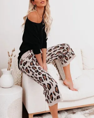Cozy Leopard Print Knit Pants