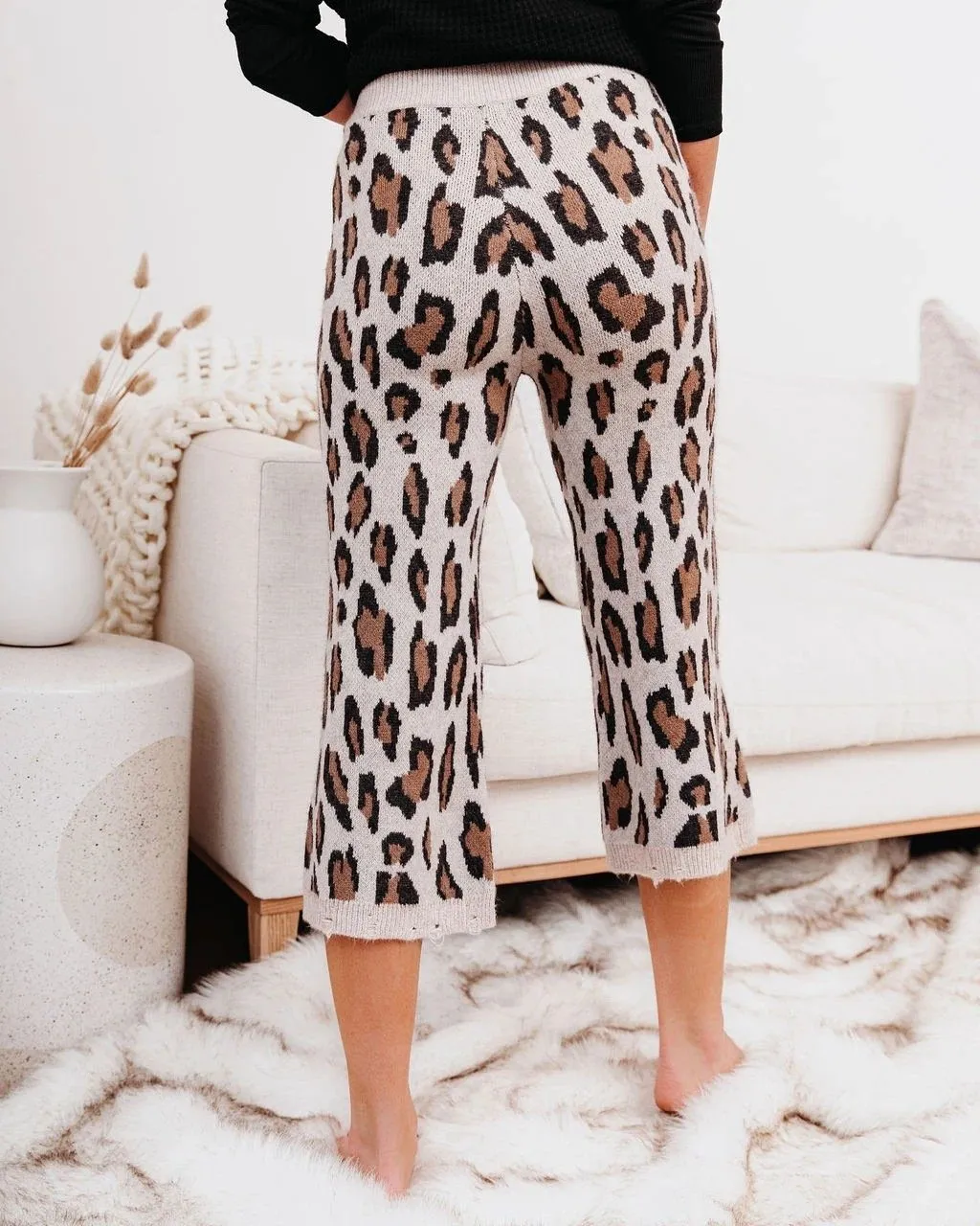 Cozy Leopard Print Knit Pants