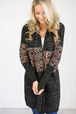 Cozy Sweater Cardigan Charcoal & Pink