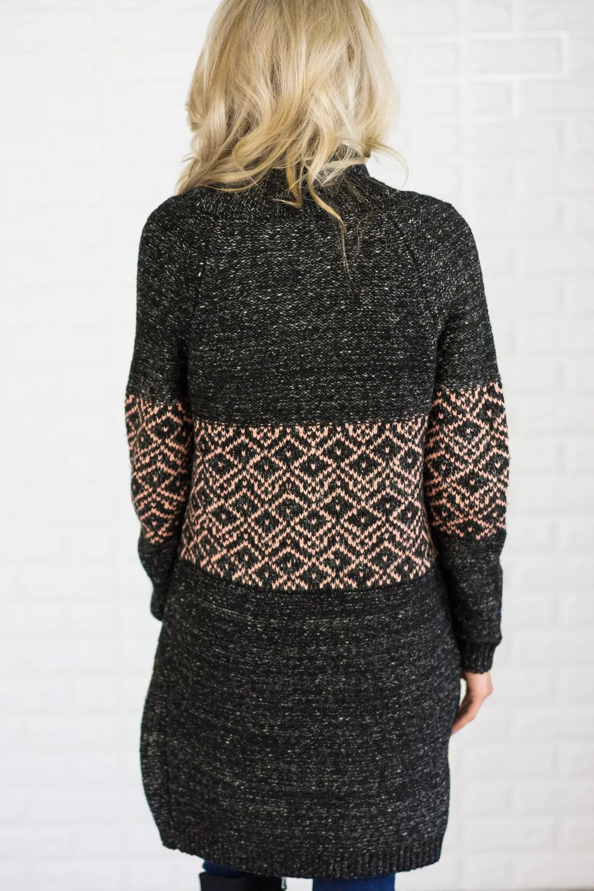 Cozy Sweater Cardigan Charcoal & Pink