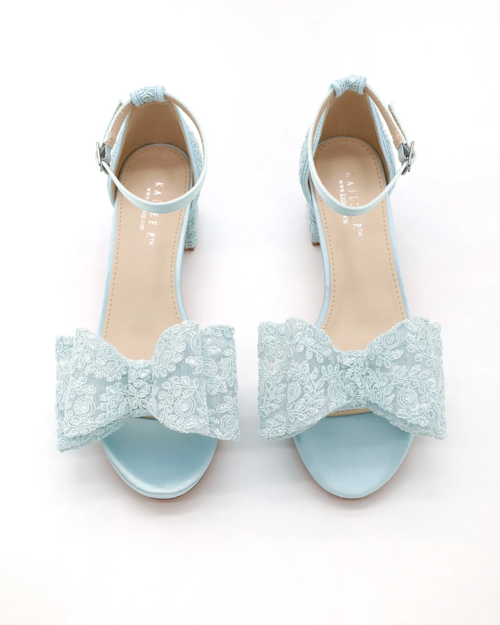 Crochet Lace Block Heel Wedding Sandals with Oversized Crochet Lace Bow