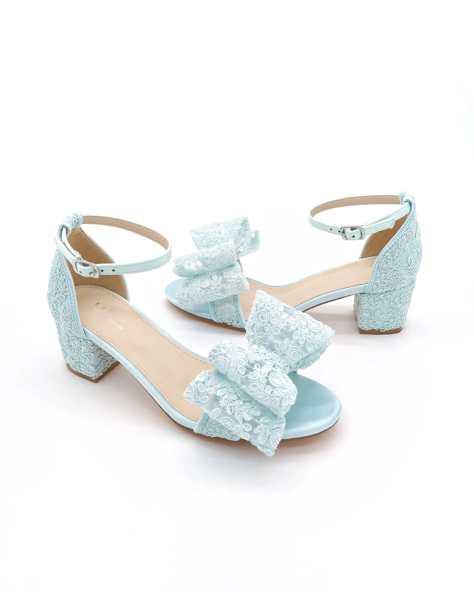 Crochet Lace Block Heel Wedding Sandals with Oversized Crochet Lace Bow
