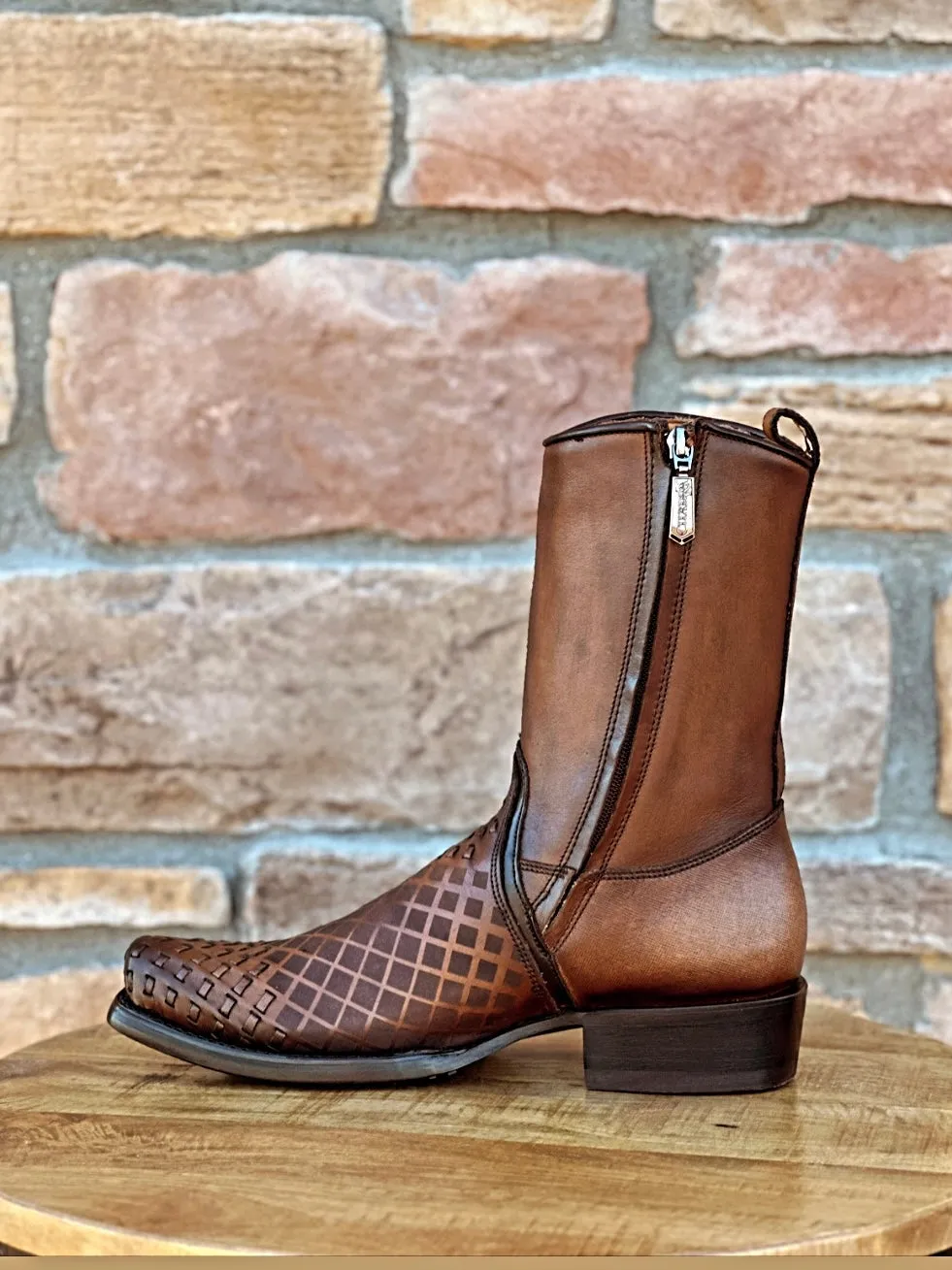 Cuadra Maple Laser & Woven Narrow Square Toe Boots CU674