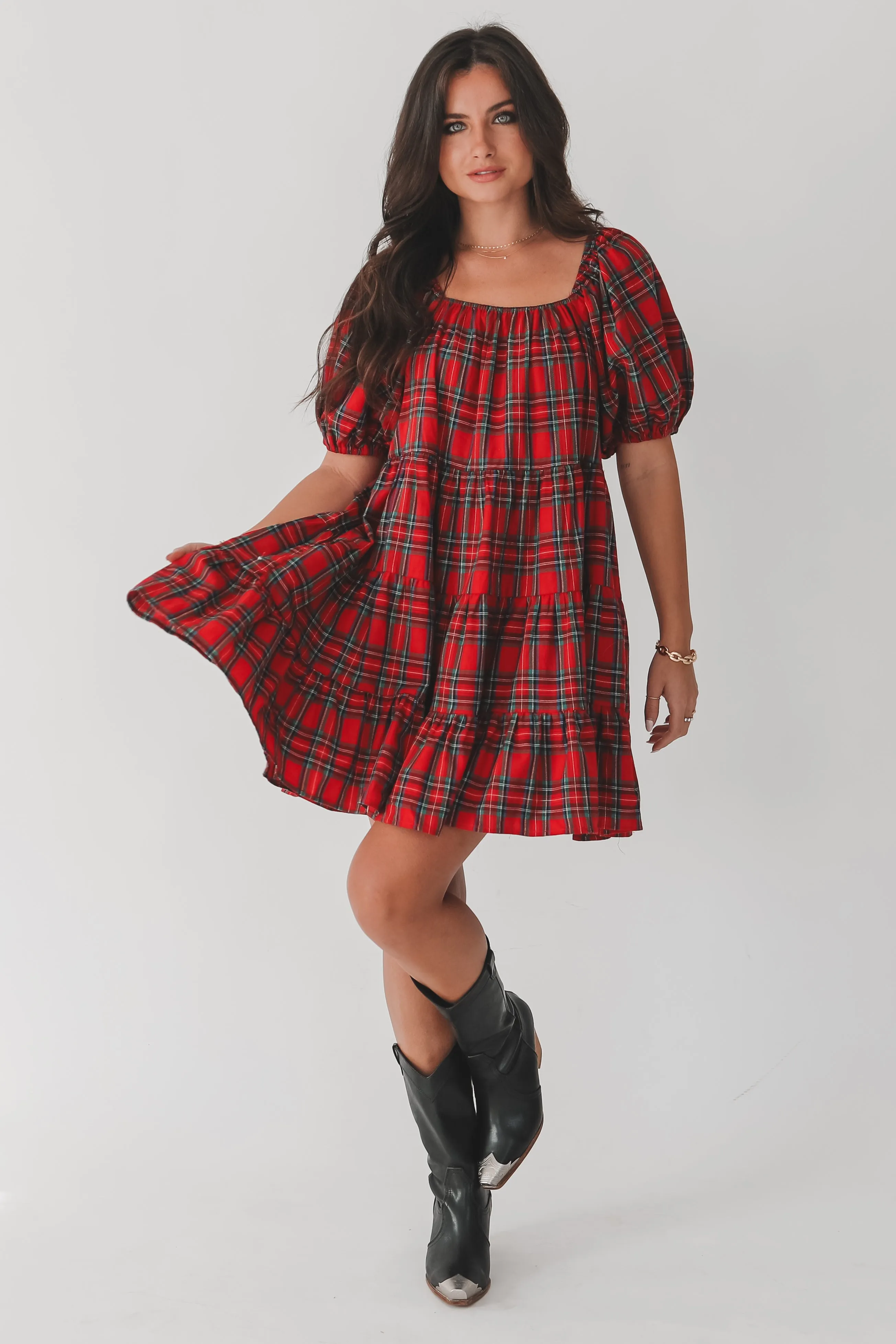 DEAL Along Came This Dress Plaid Babydoll Dress