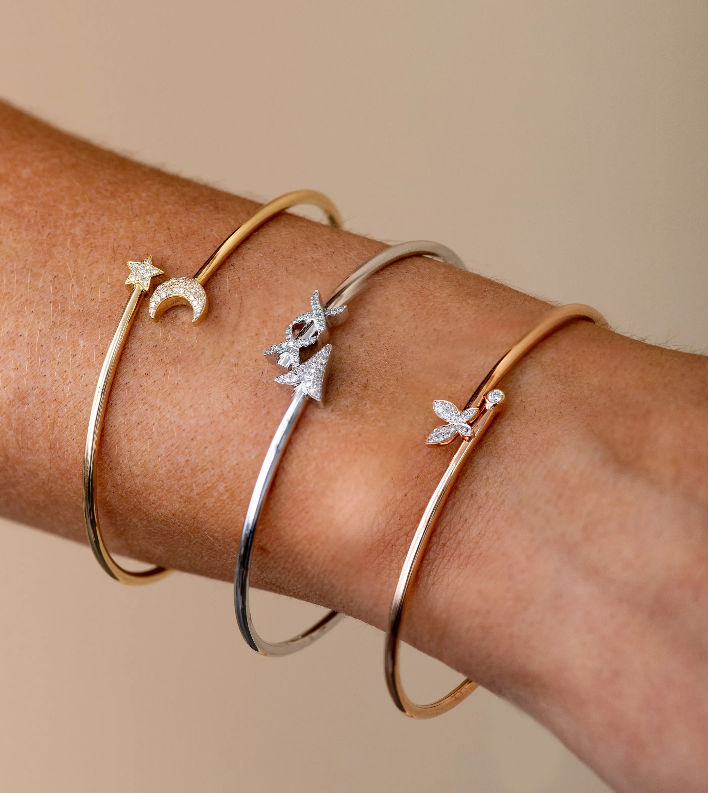 Diamond Star & Moon Flexible Bangle