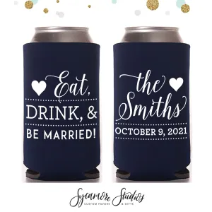 Eat, Drink & Be Married - Slim 12oz Wedding Can Cooler #66S