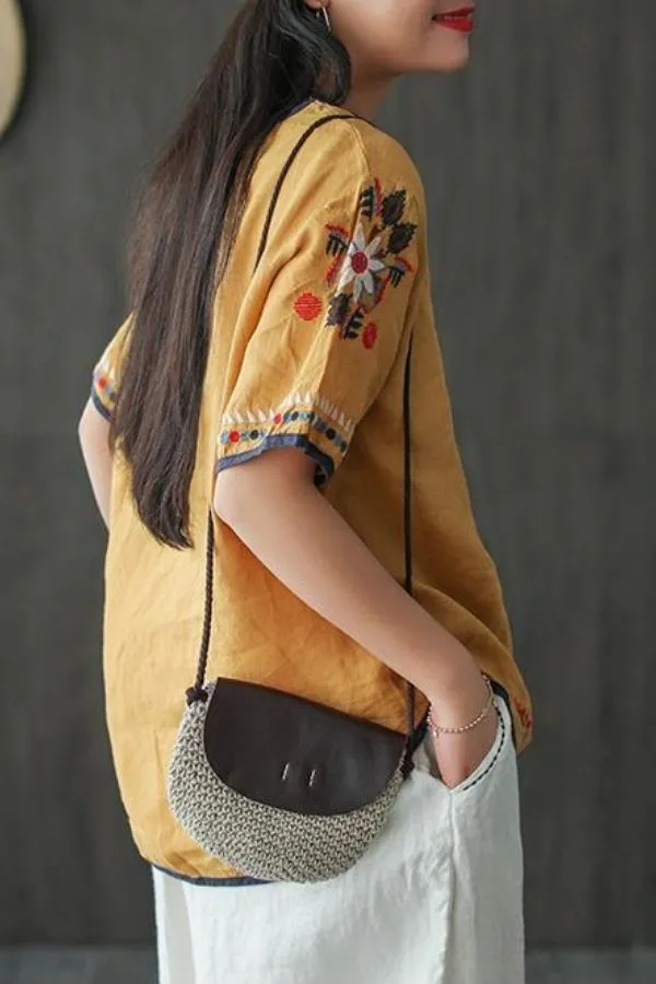 Embroidery Ethnic Style Cotton T-shirts