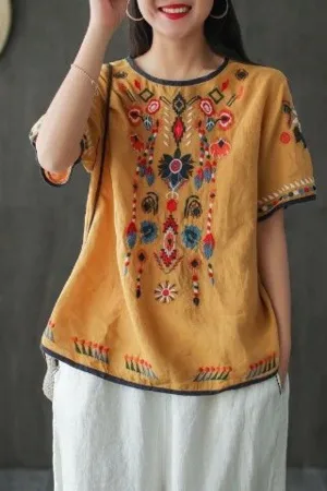 Embroidery Ethnic Style Cotton T-shirts