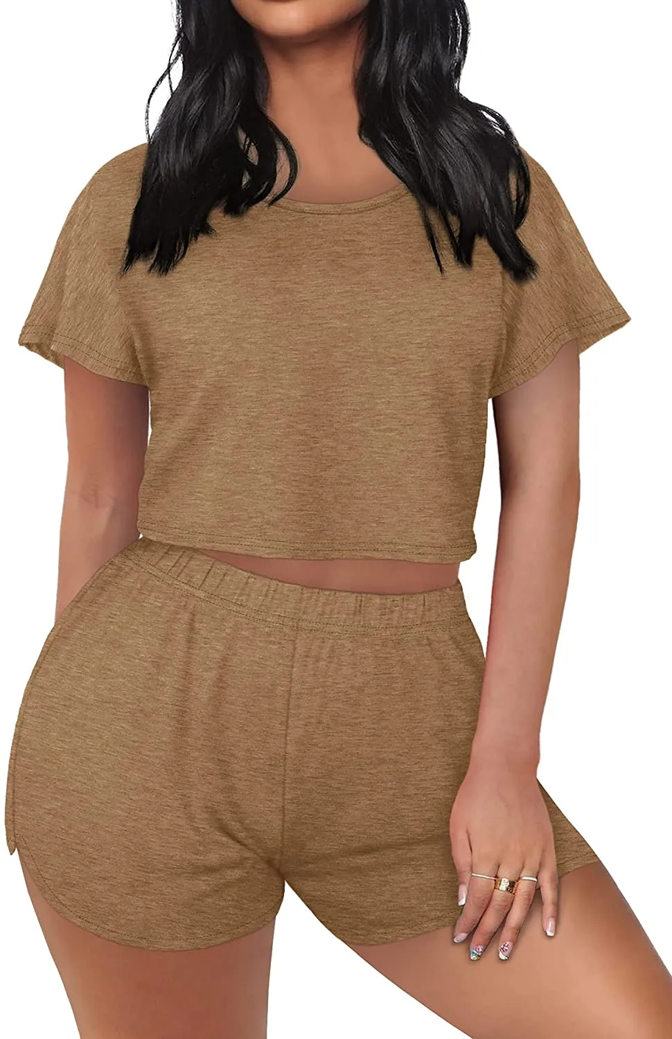 FAVALIVE Two Piece Outfits for Women Summer Bodycon Athletic Shorts Sets
