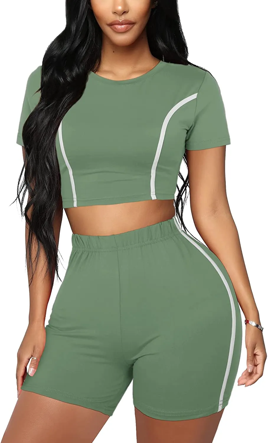 FAVALIVE Two Piece Outfits for Women Summer Bodycon Athletic Shorts Sets