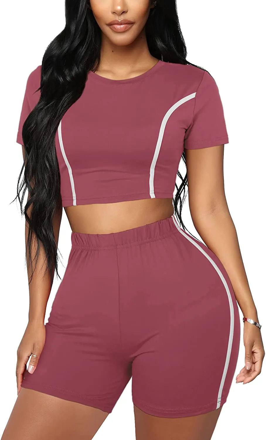 FAVALIVE Two Piece Outfits for Women Summer Bodycon Athletic Shorts Sets